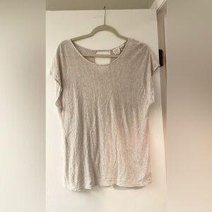 C&C California Women's Short Sleeve Striped Tee - beige and white - 100% Linen